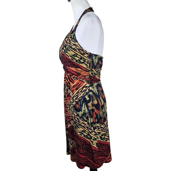 VTG‎ Y2K Muse Halter Multicolor Abstract Dress Sz 10 Stretch Babydoll Urban - Picture 9 of 10